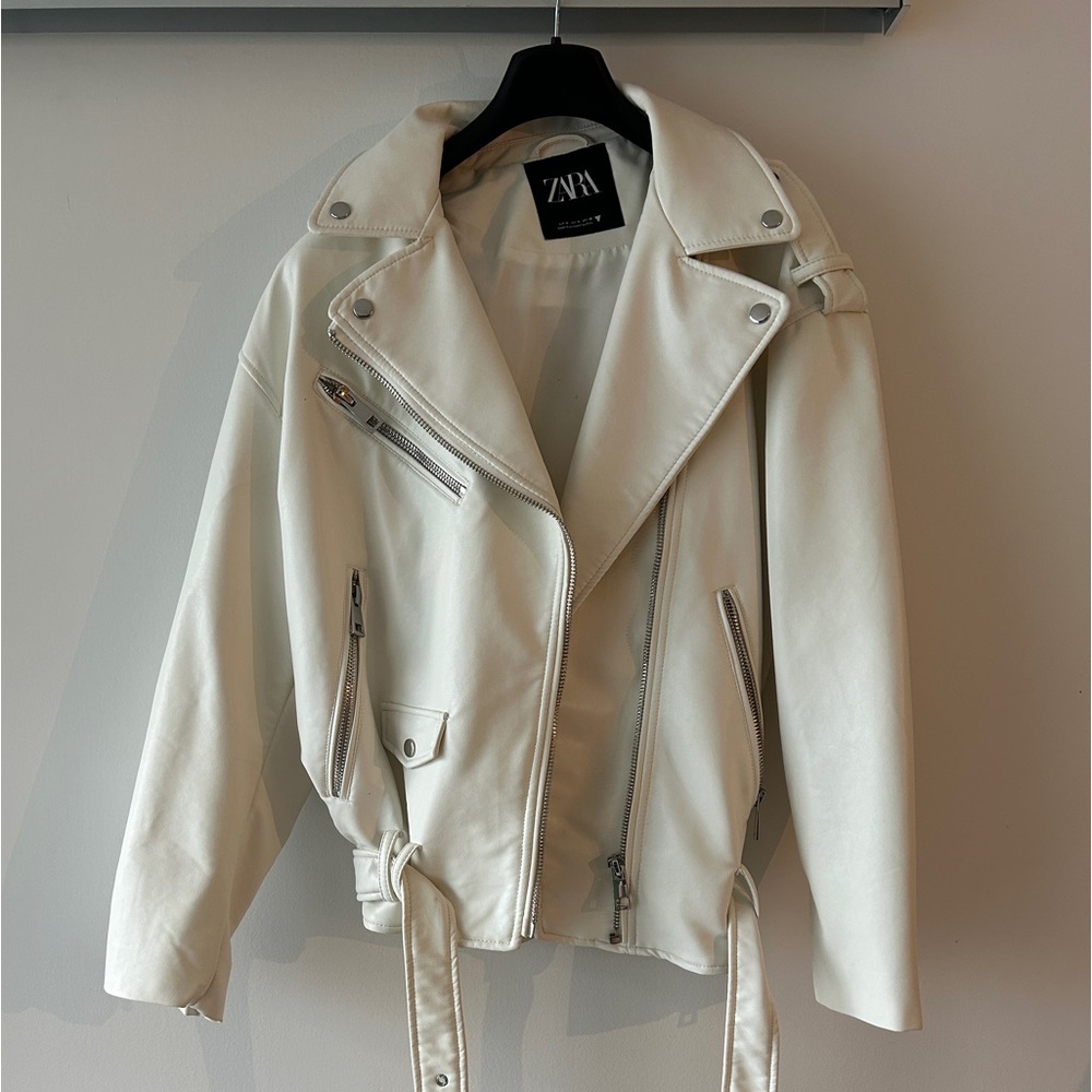 Zara White Oversize Moto Jacket